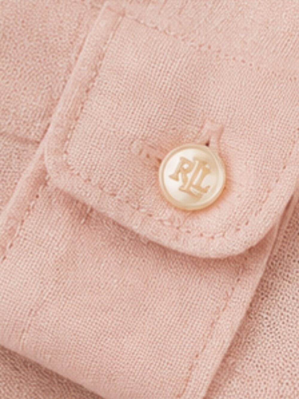 Lauren Ralph Lauren 100% Linen Blush Pink RLL Monogram Button Front Shirt Large - Picture 5 of 7